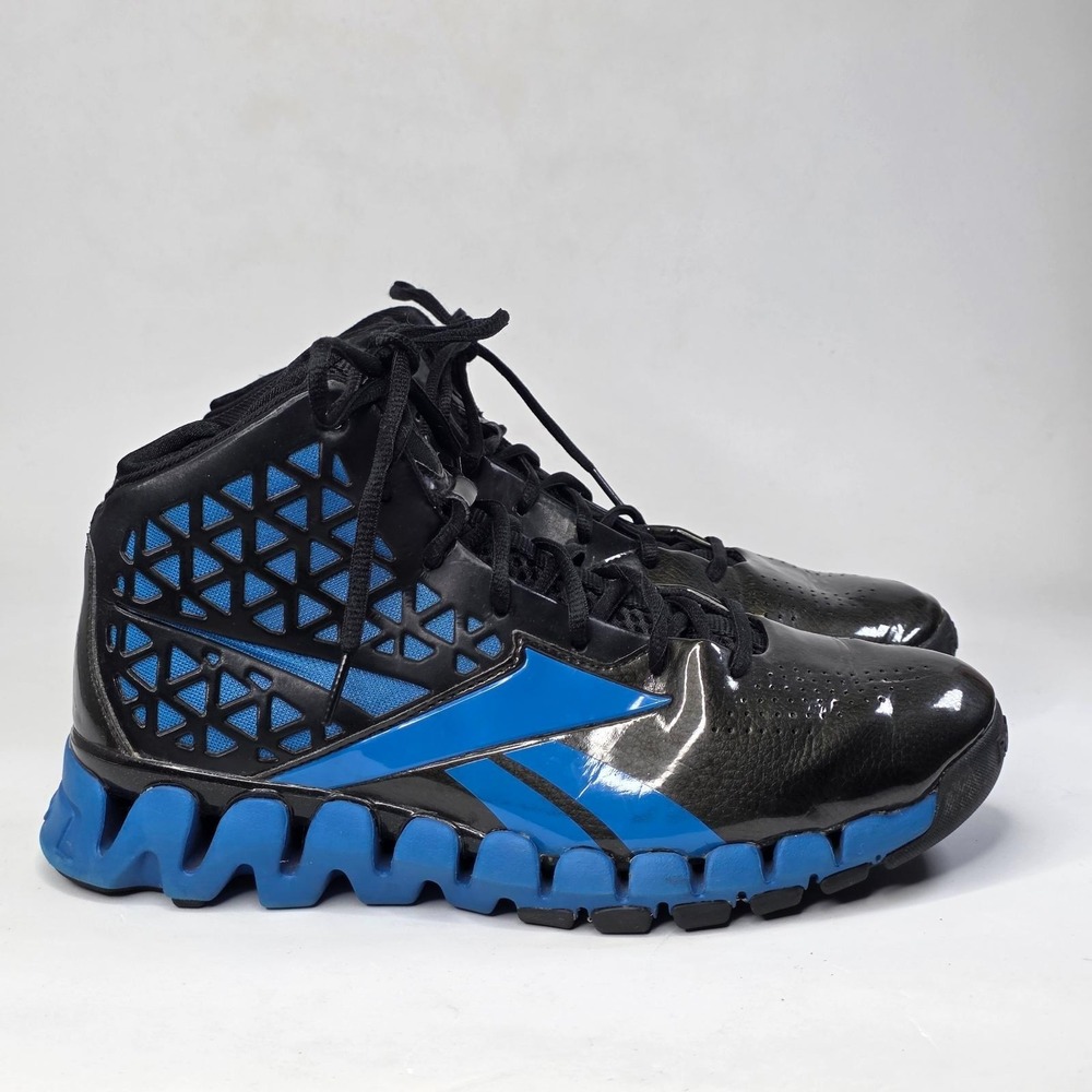 Reebok Zigtech Shark Men's Basketball Sneakers Size 8 Black Blue High Top Shoes